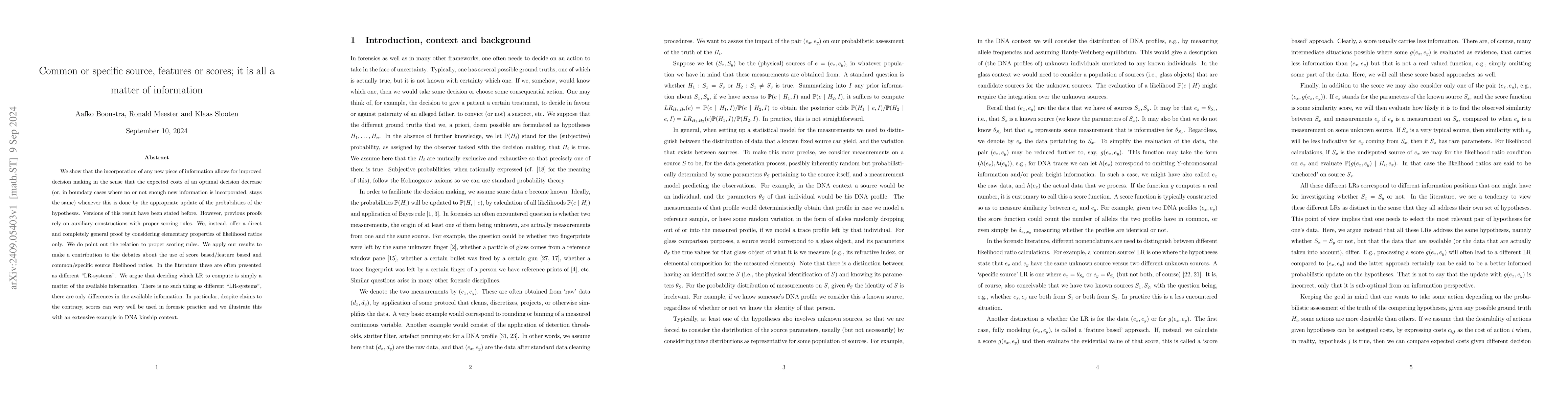 Thumbnail for Common or specific source, features or scores; it is all a matter of
  information