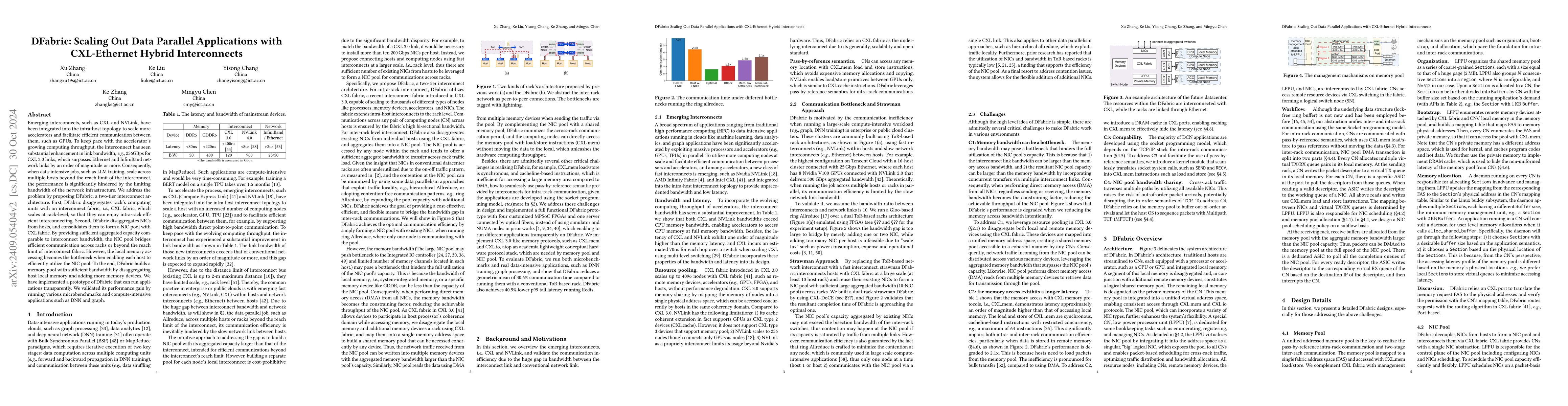 Thumbnail for DFabric: Scaling Out Data Parallel Applications with CXL-Ethernet Hybrid
  Interconnects