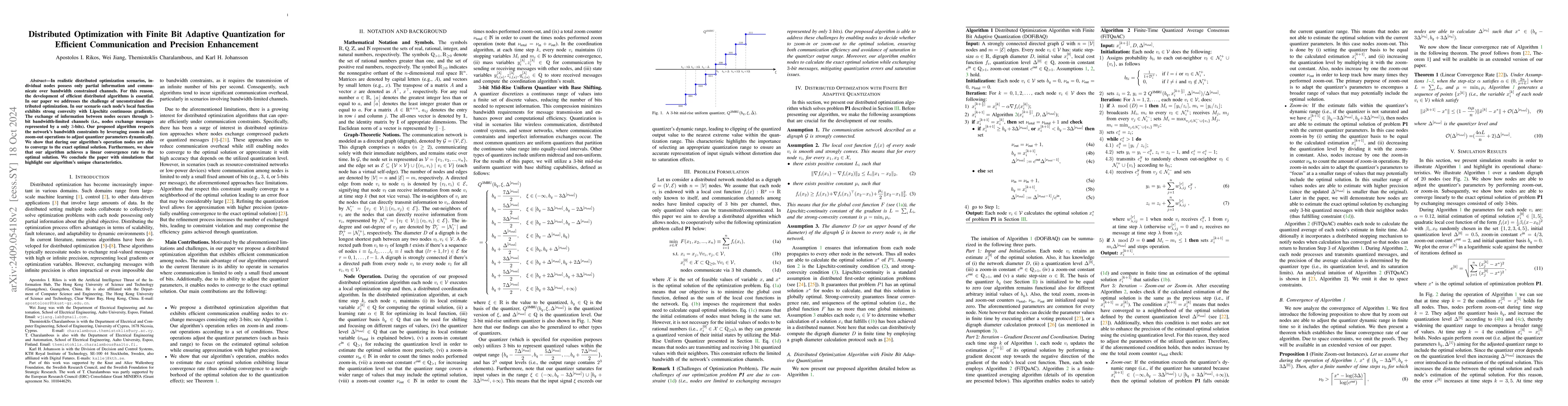 Thumbnail for Distributed Optimization with Finite Bit Adaptive Quantization for
  Efficient Communication and Precision Enhancement