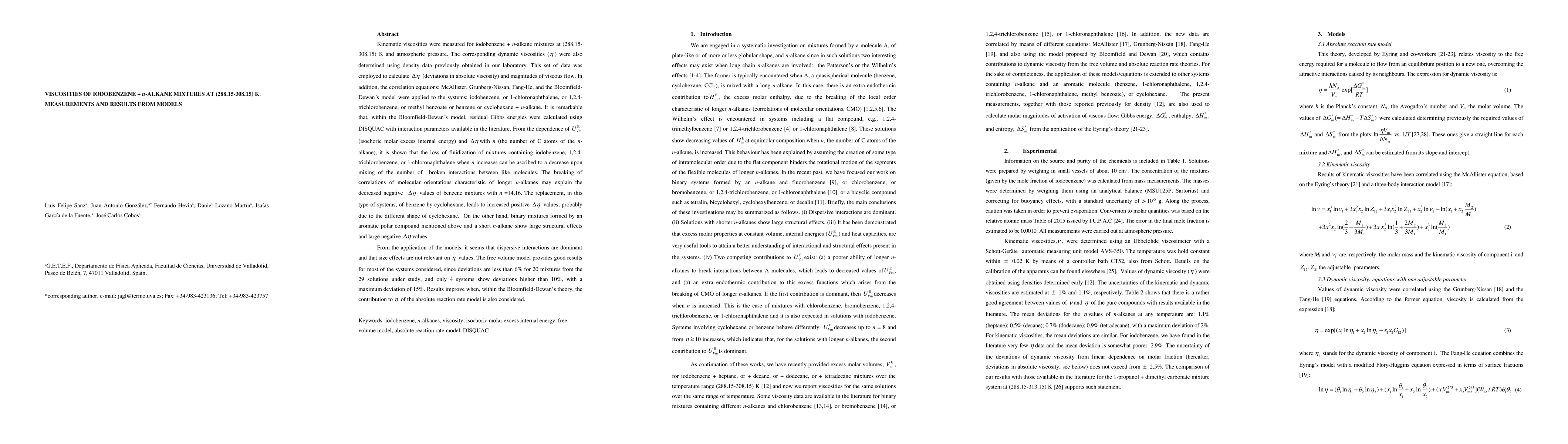 Thumbnail for Viscosities of iodobenzene + n-alkane mixtures at (288.15-308.15) K.
  Measurements and results from models