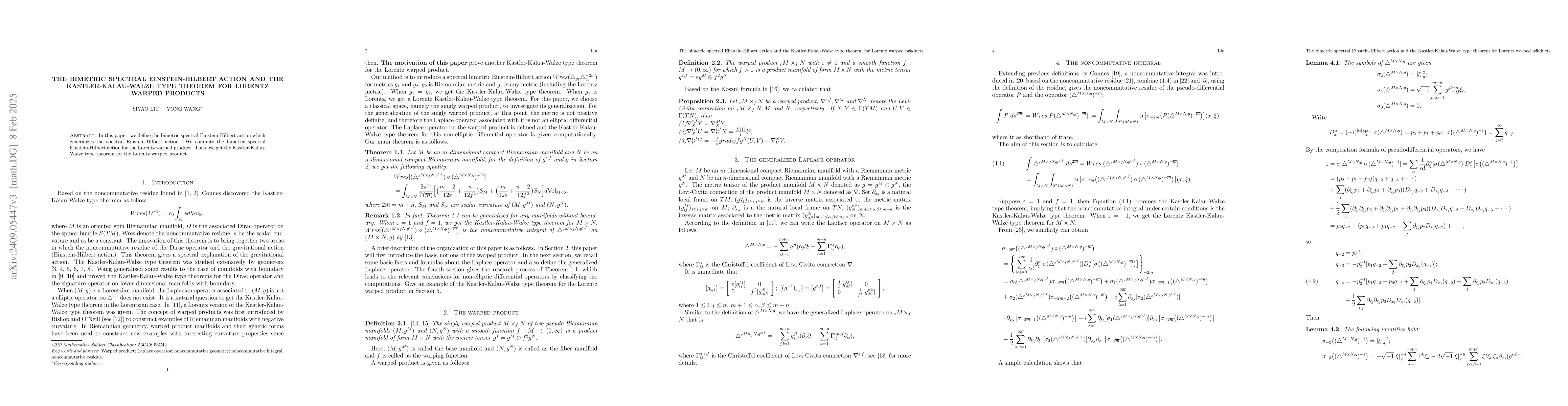 Thumbnail for The bimetric spectral Einstein-Hilbert action and the
  Kastler-Kalau-Walze type theorem for Lorentz warped products