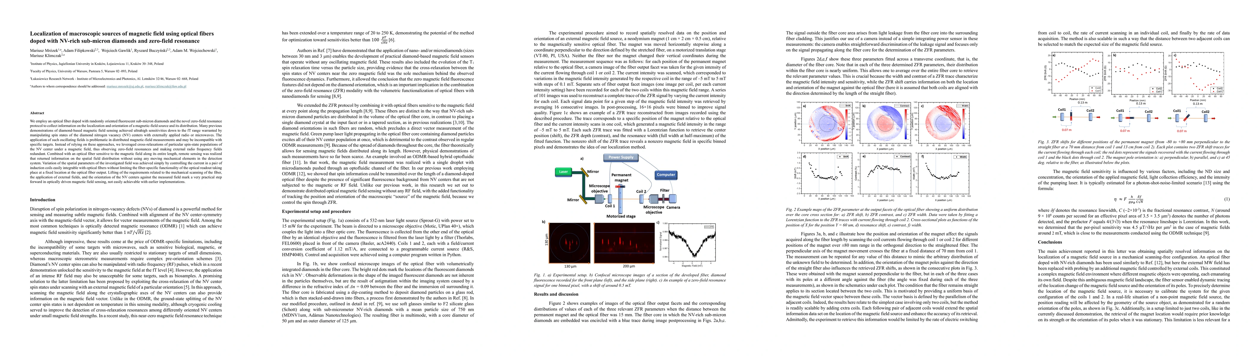 Thumbnail for Localization of macroscopic sources of magnetic field using optical
  fibers doped with NV-rich sub-micron diamonds and zero-field resonance