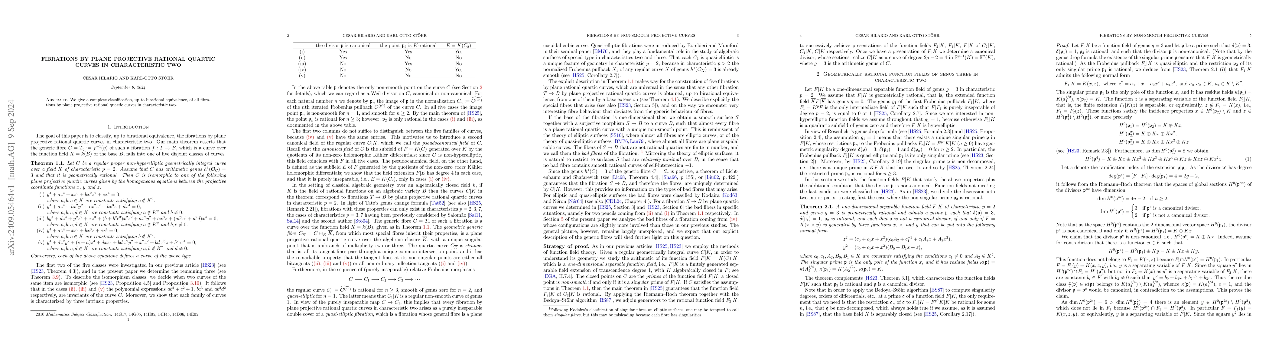 Thumbnail for Fibrations by plane projective rational quartic curves in characteristic
  two