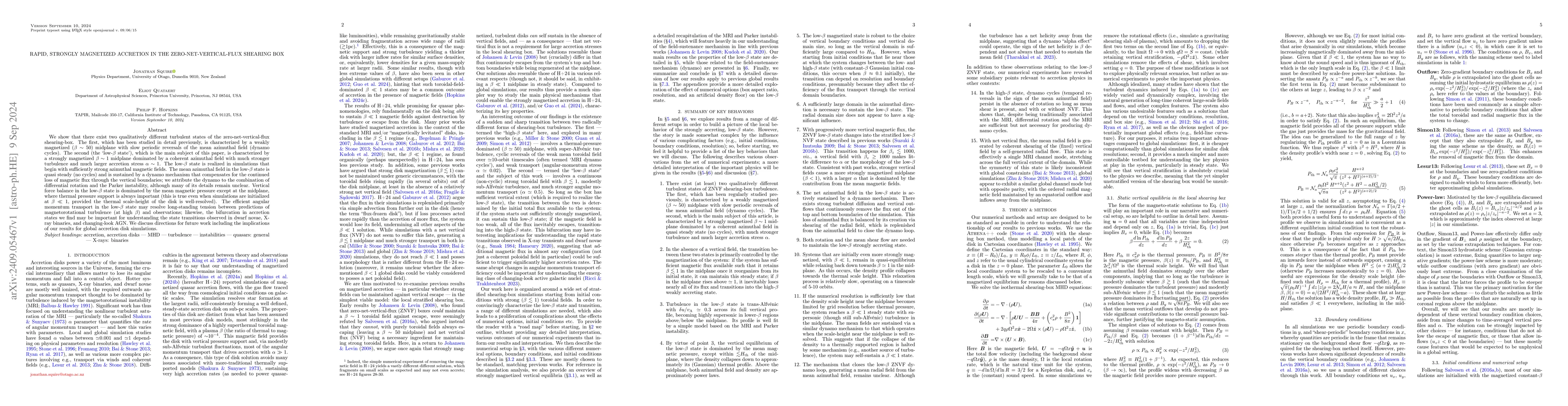 Thumbnail for Rapid, strongly magnetized accretion in the zero-net-vertical-flux
  shearing box