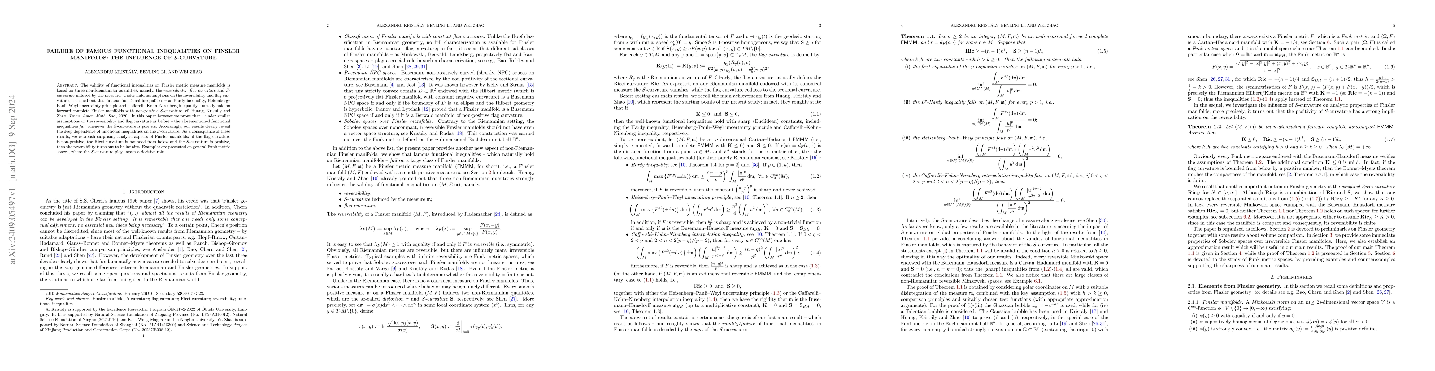Thumbnail for Failure of famous functional inequalities on Finsler manifolds: the
  influence of $S$-curvature