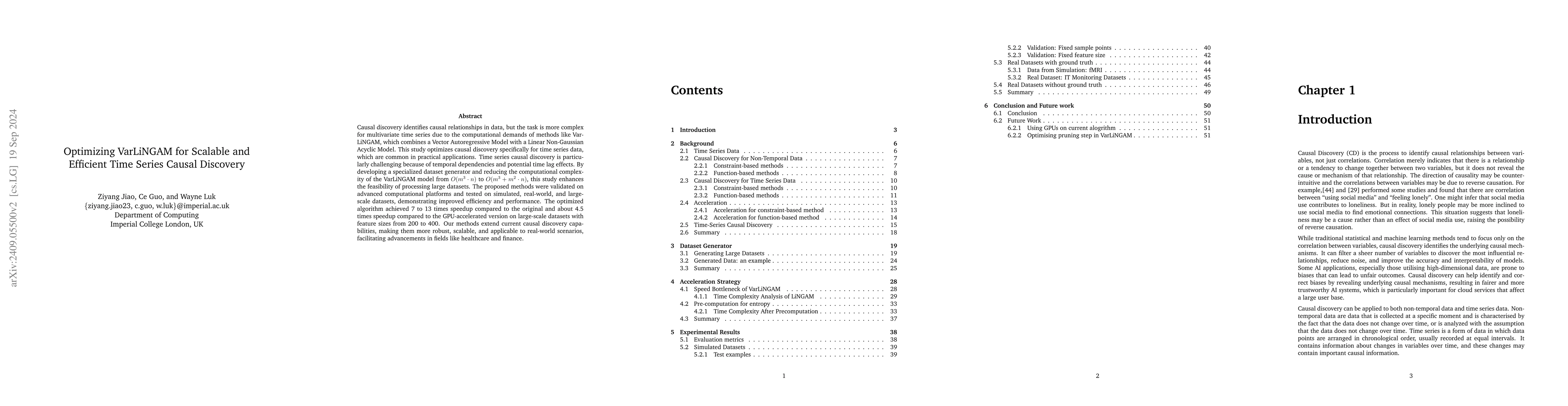Thumbnail for Optimizing VarLiNGAM for Scalable and Efficient Time Series Causal
  Discovery