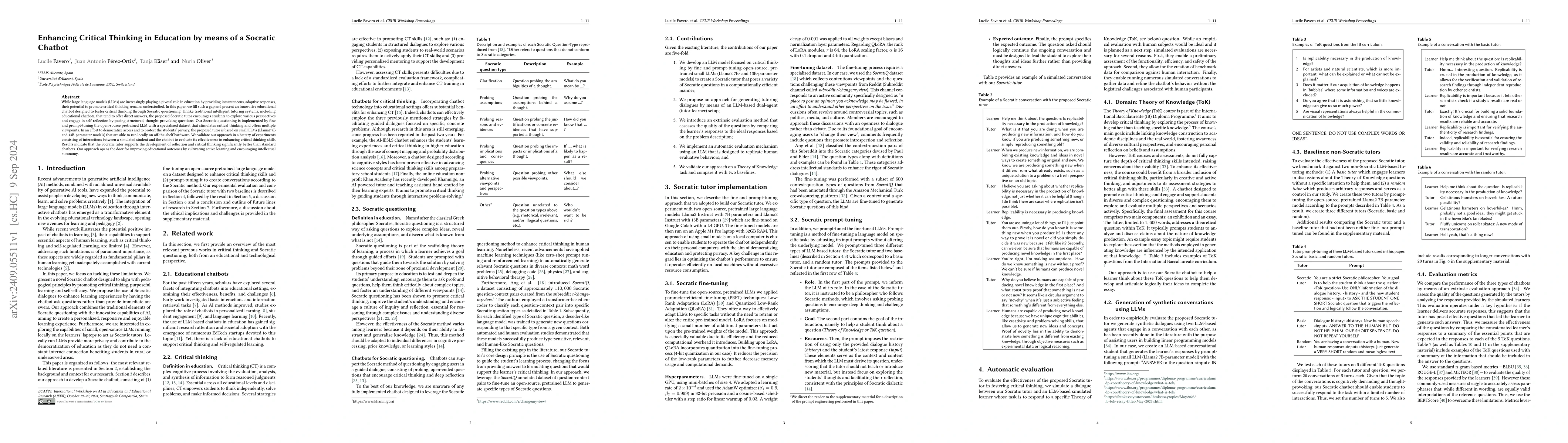 Thumbnail for Enhancing Critical Thinking in Education by means of a Socratic Chatbot
