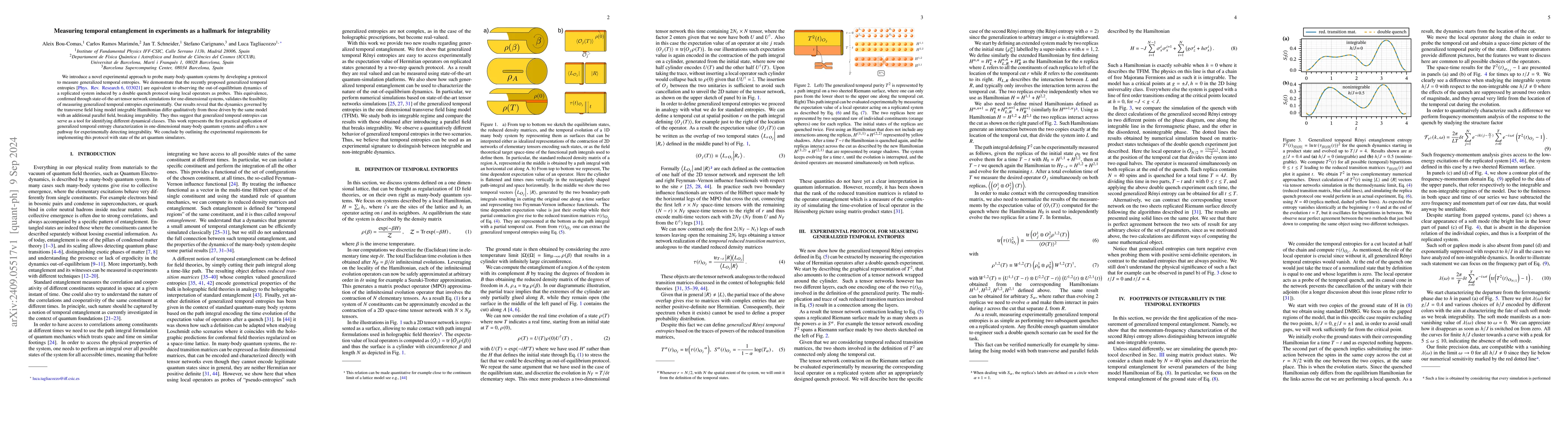 Thumbnail for Measuring temporal entanglement in experiments as a hallmark for
  integrability