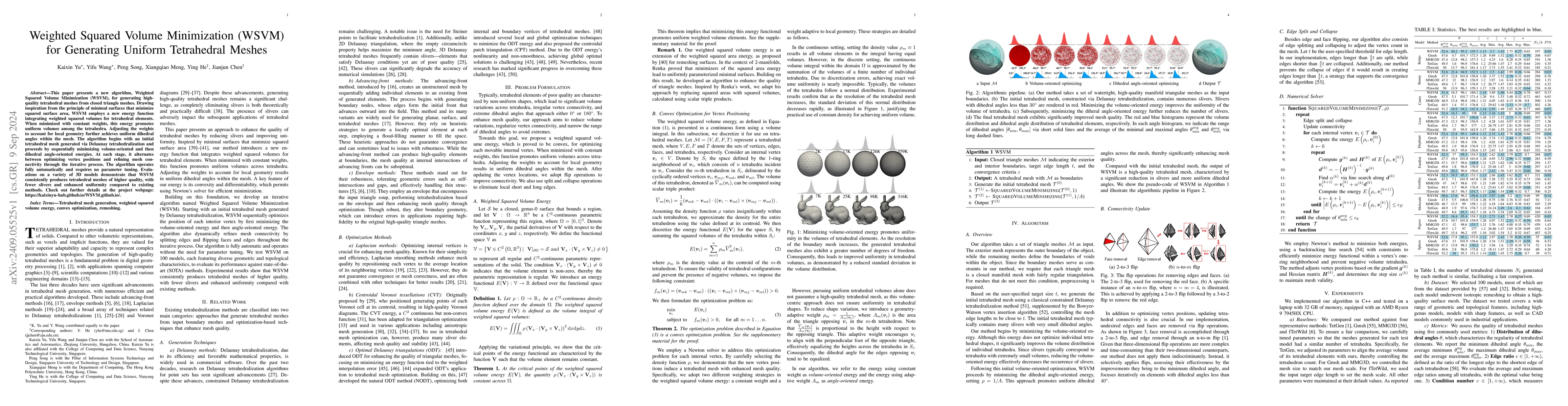 Thumbnail for Weighted Squared Volume Minimization (WSVM) for Generating Uniform
  Tetrahedral Meshes