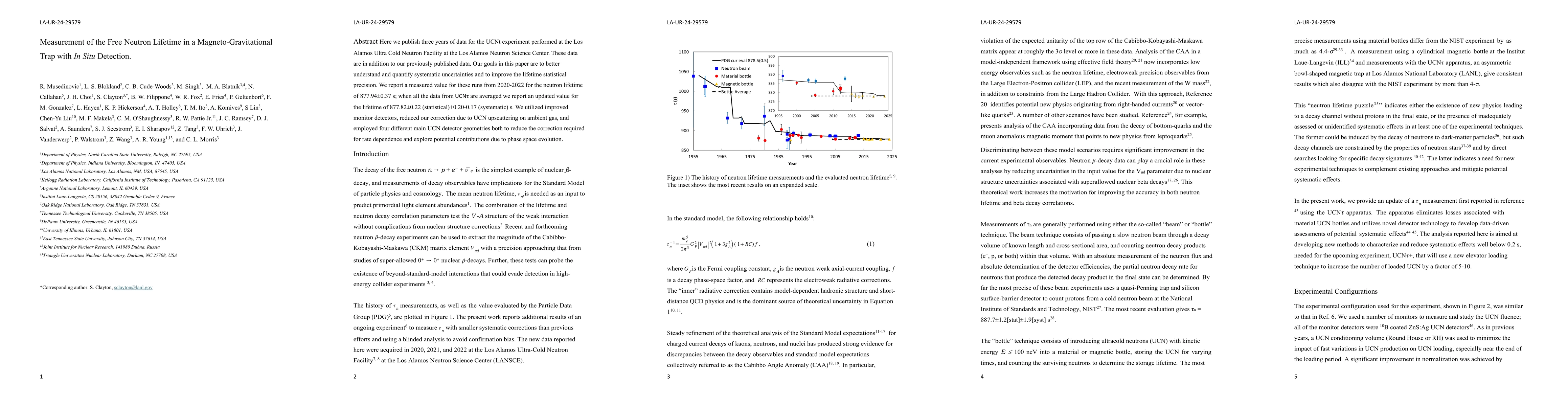 Thumbnail for Measurement of the Free Neutron Lifetime in a Magneto-Gravitational Trap
  with In Situ Detection