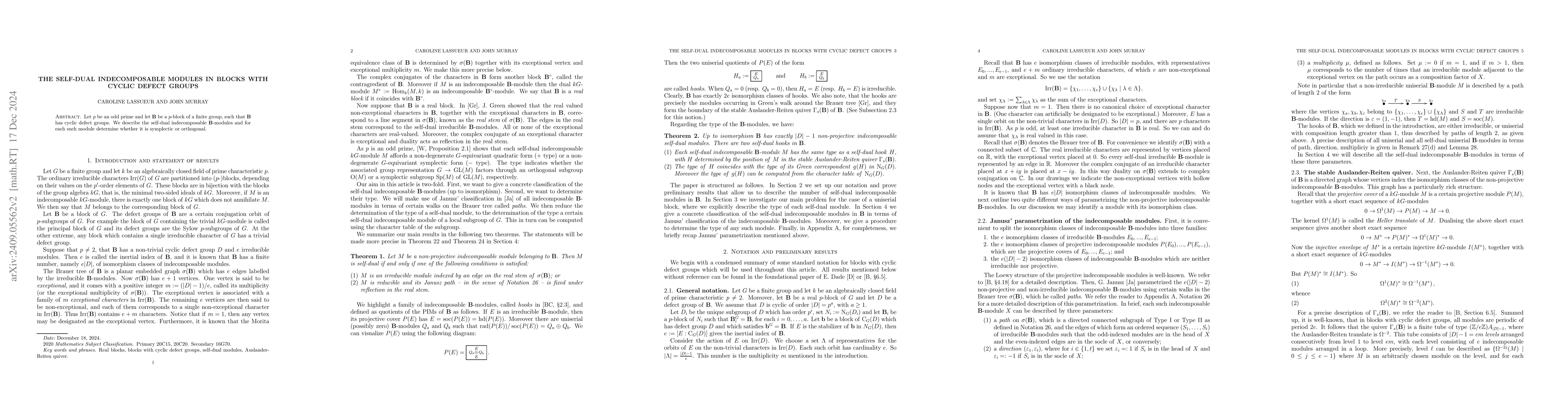 Thumbnail for The self-dual indecomposable modules in blocks with cyclic defect groups