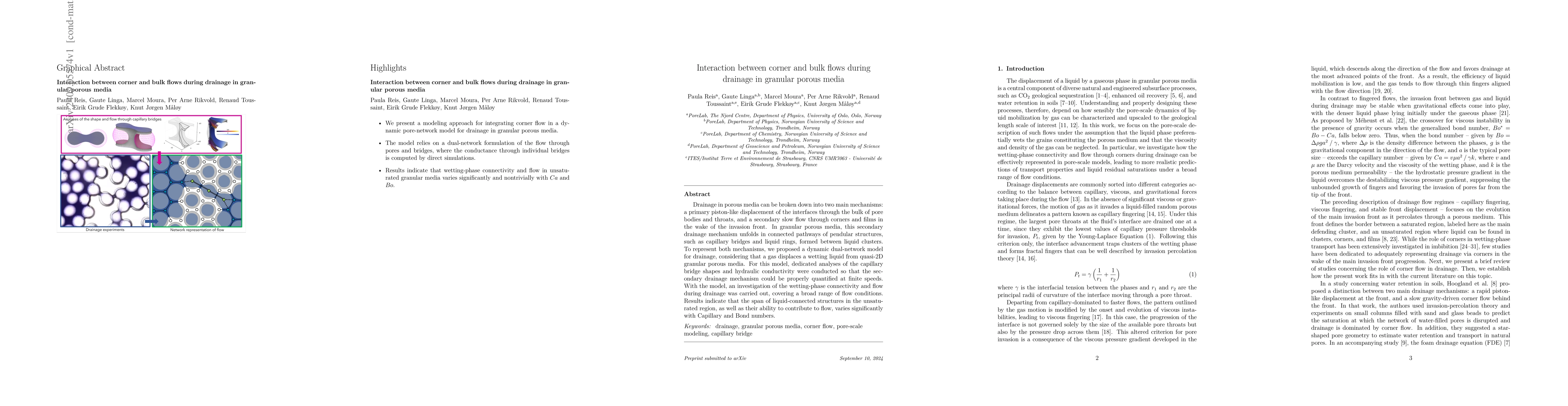 Thumbnail for Interaction between corner and bulk flows during drainage in granular
  porous media
