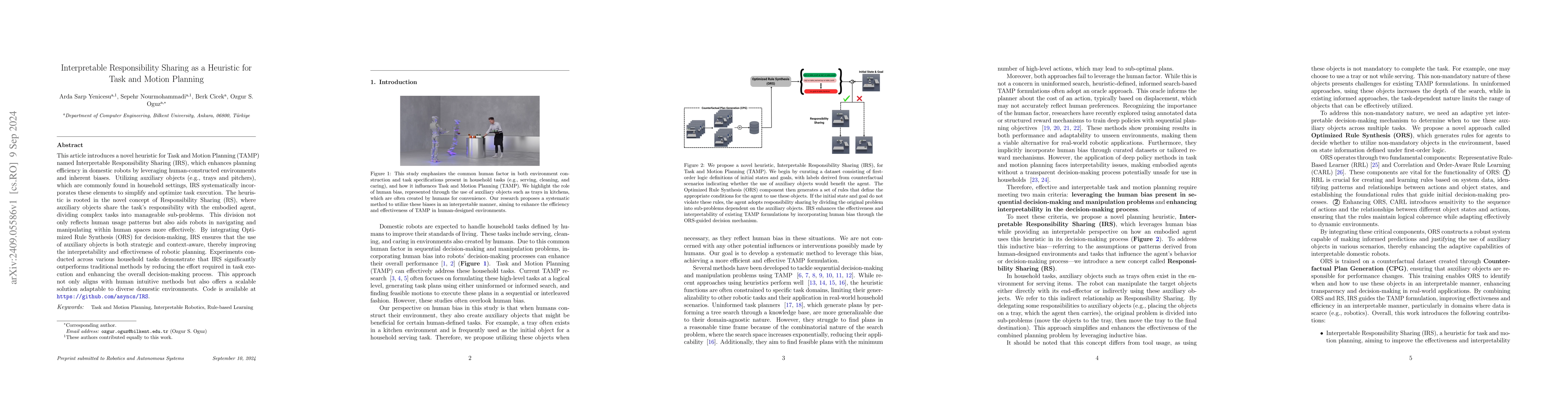 Thumbnail for Interpretable Responsibility Sharing as a Heuristic for Task and Motion
  Planning
