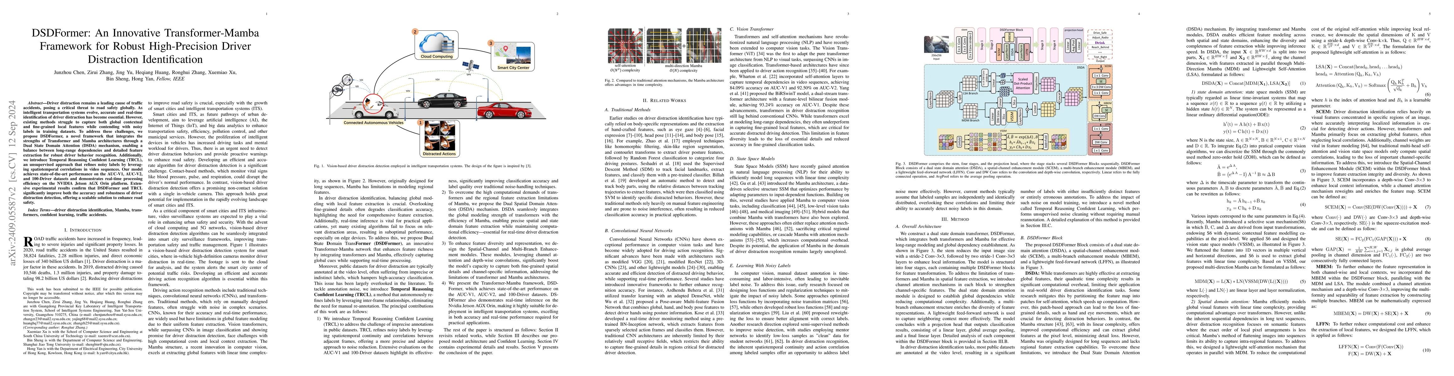 Thumbnail for DSDFormer: An Innovative Transformer-Mamba Framework for Robust
  High-Precision Driver Distraction Identification