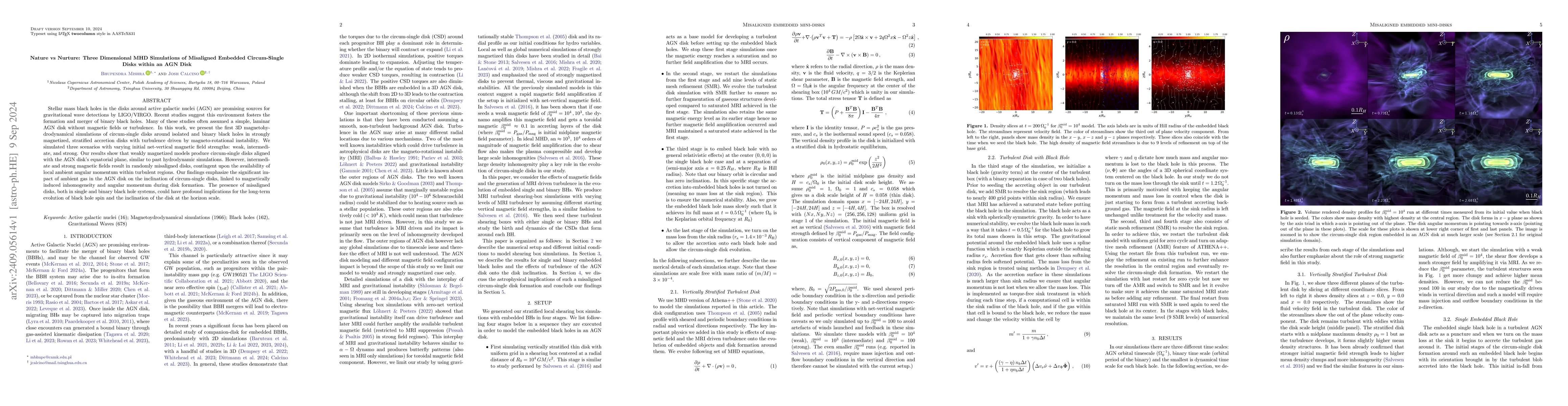 Thumbnail for Nature vs Nurture: Three Dimensional MHD Simulations of Misaligned
  Embedded Circum-Single Disks within an AGN Disk