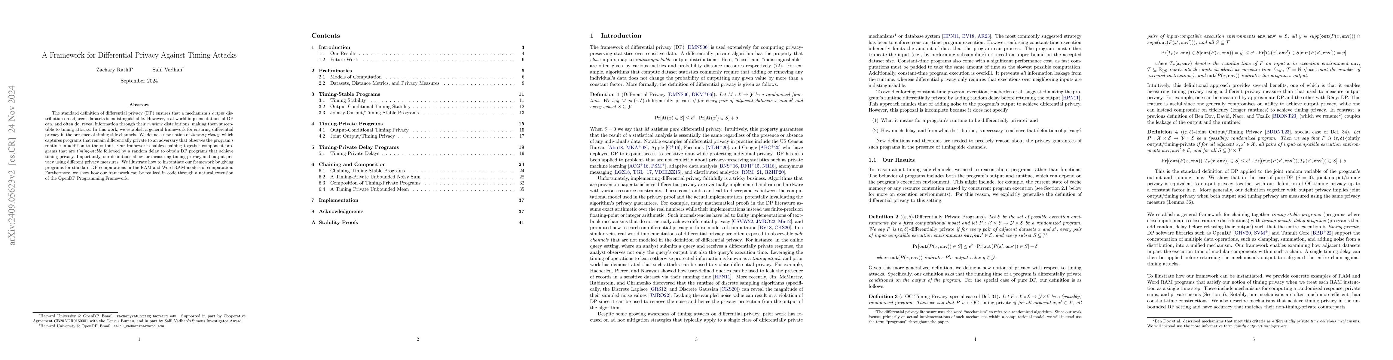 Thumbnail for A Framework for Differential Privacy Against Timing Attacks