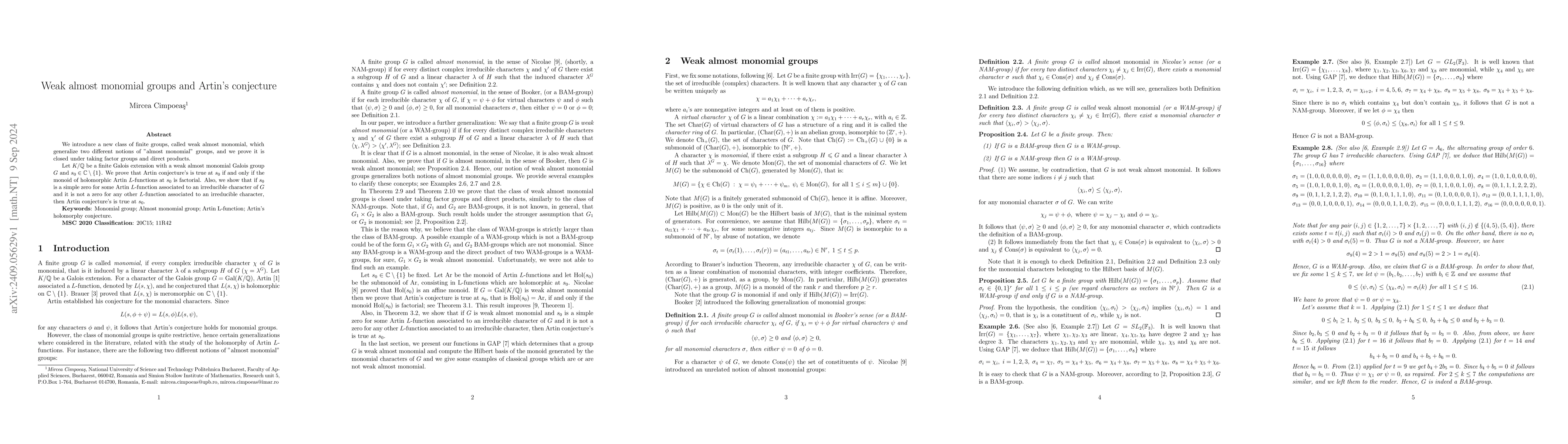 Thumbnail for Weak almost monomial groups and Artin's conjecture