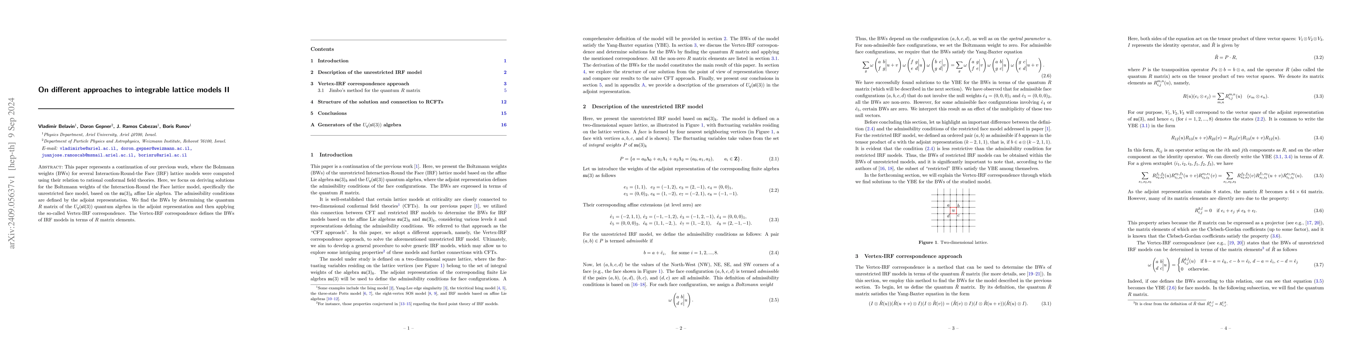Thumbnail for On different approaches to integrable lattice models II