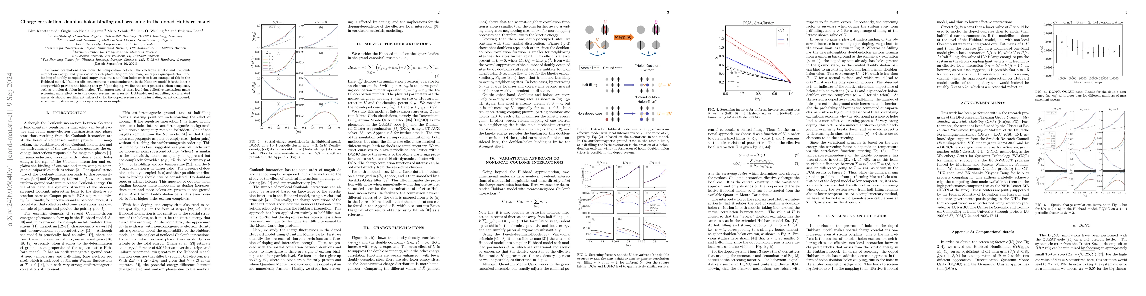 Thumbnail for Charge correlation, doublon-holon binding and screening in the doped
  Hubbard model