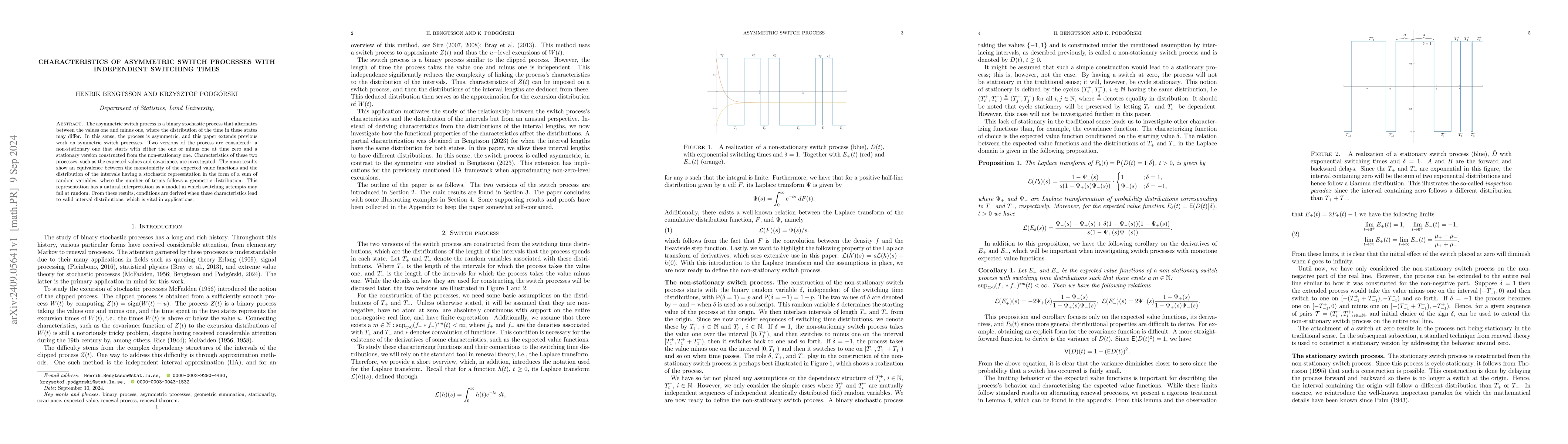 Thumbnail for Characteristics of asymmetric switch processes with independent
  switching times