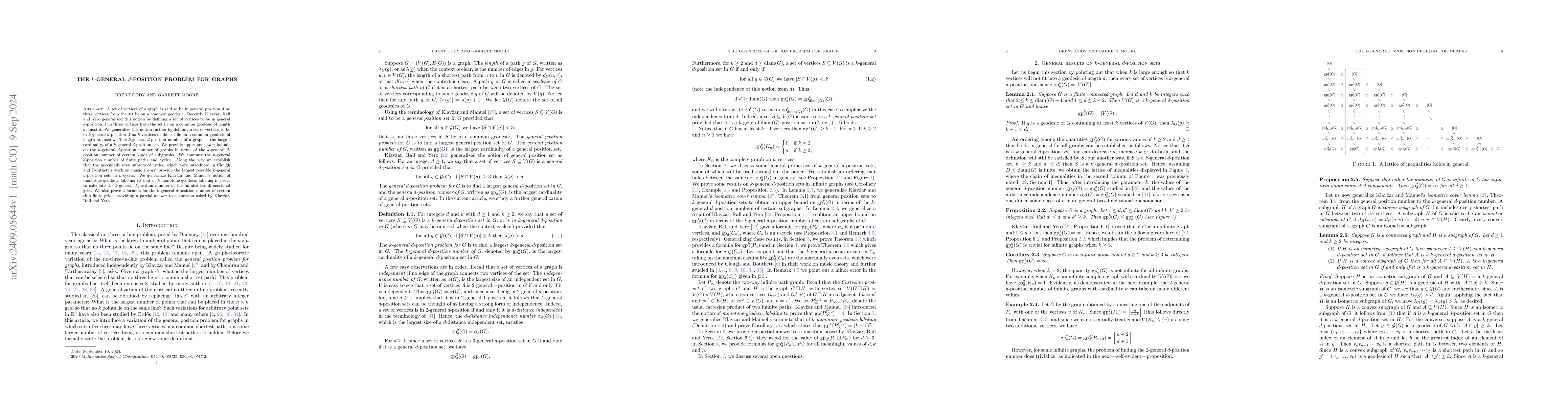 Thumbnail for The k-general d-position problem for graphs