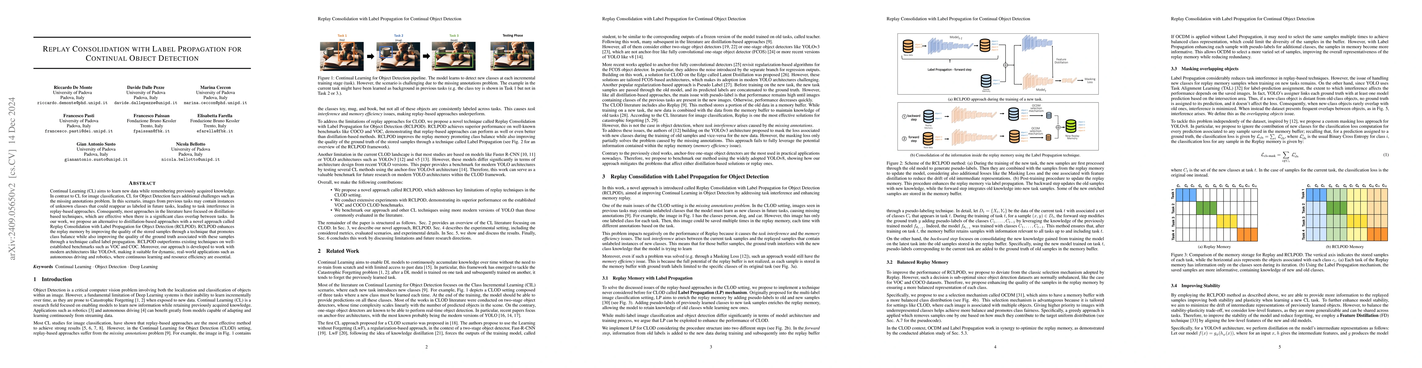 Thumbnail for Replay Consolidation with Label Propagation for Continual Object
  Detection