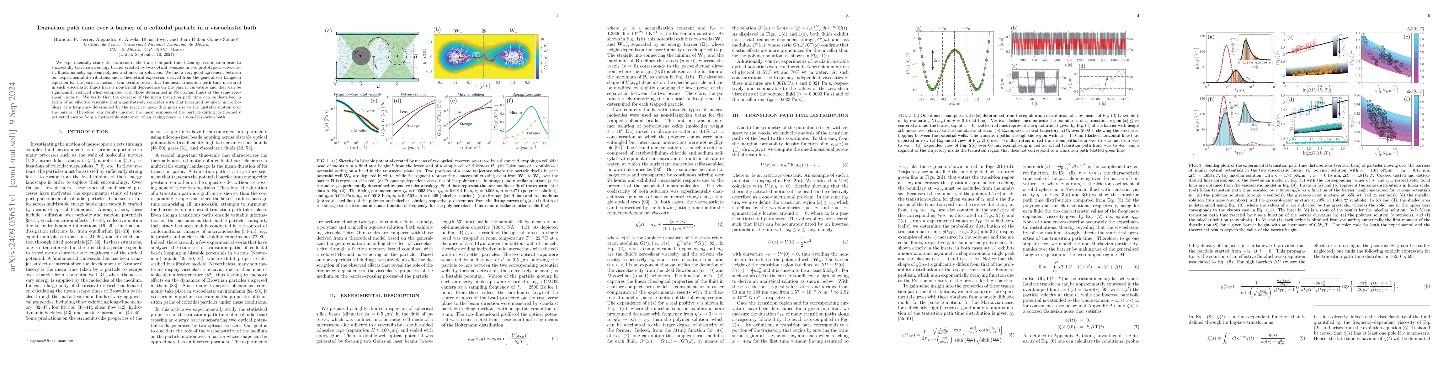 Thumbnail for Transition path time over a barrier of a colloidal particle in a
  viscoelastic bath