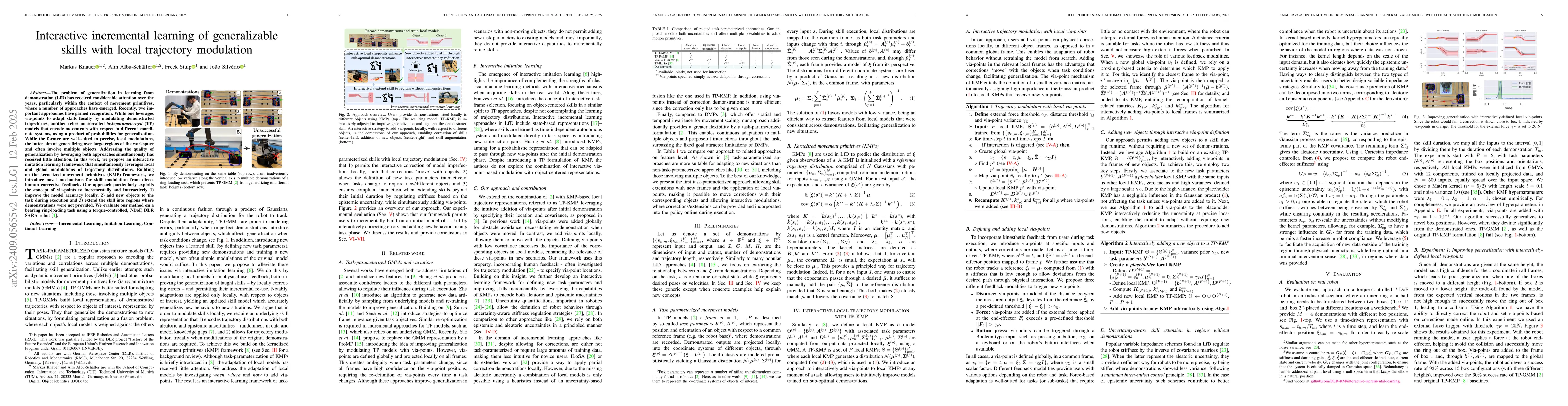 Thumbnail for Interactive incremental learning of generalizable skills with local
  trajectory modulation