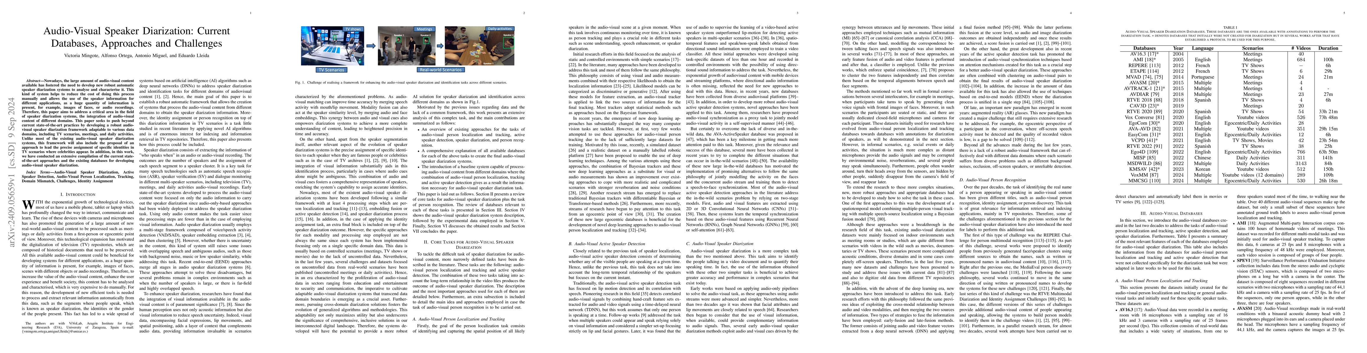 Thumbnail for Audio-Visual Speaker Diarization: Current Databases, Approaches and
  Challenges