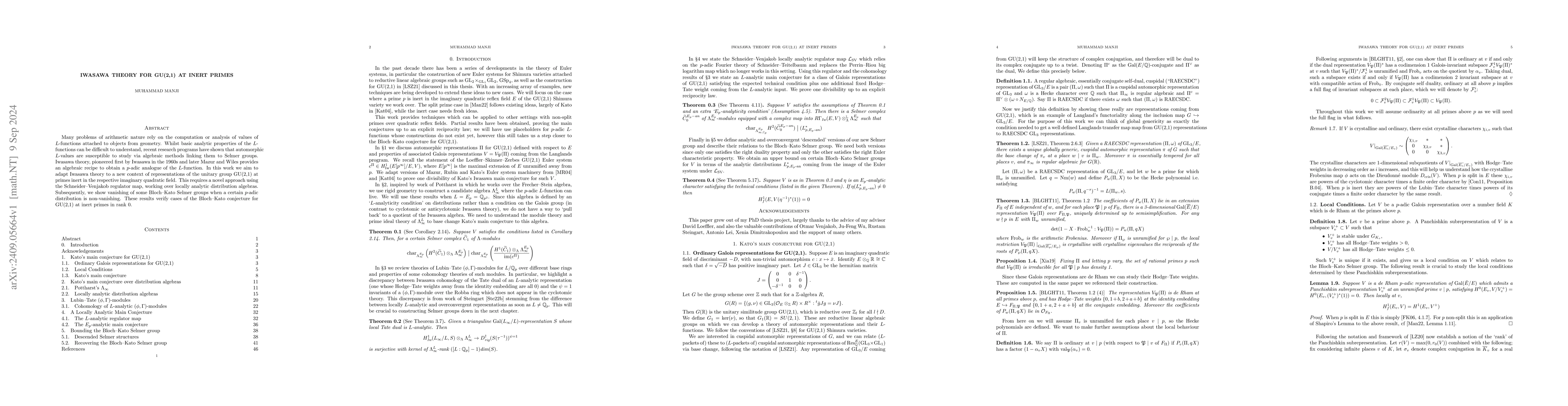 Thumbnail for Iwasawa Theory for GU(2,1) at inert primes