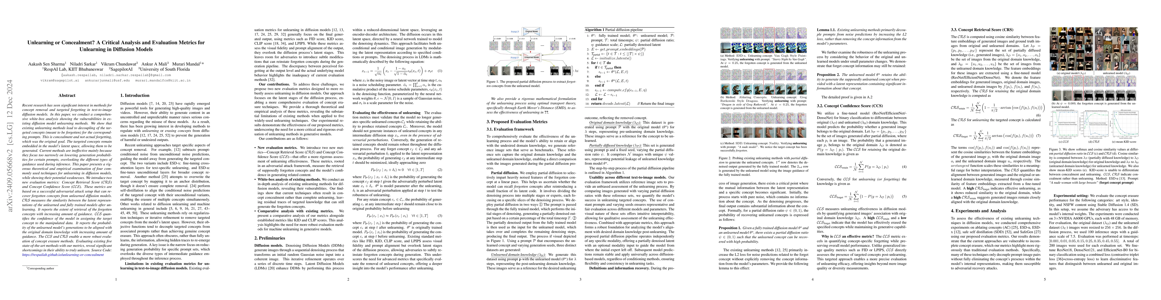 Thumbnail for Unlearning or Concealment? A Critical Analysis and Evaluation Metrics
  for Unlearning in Diffusion Models