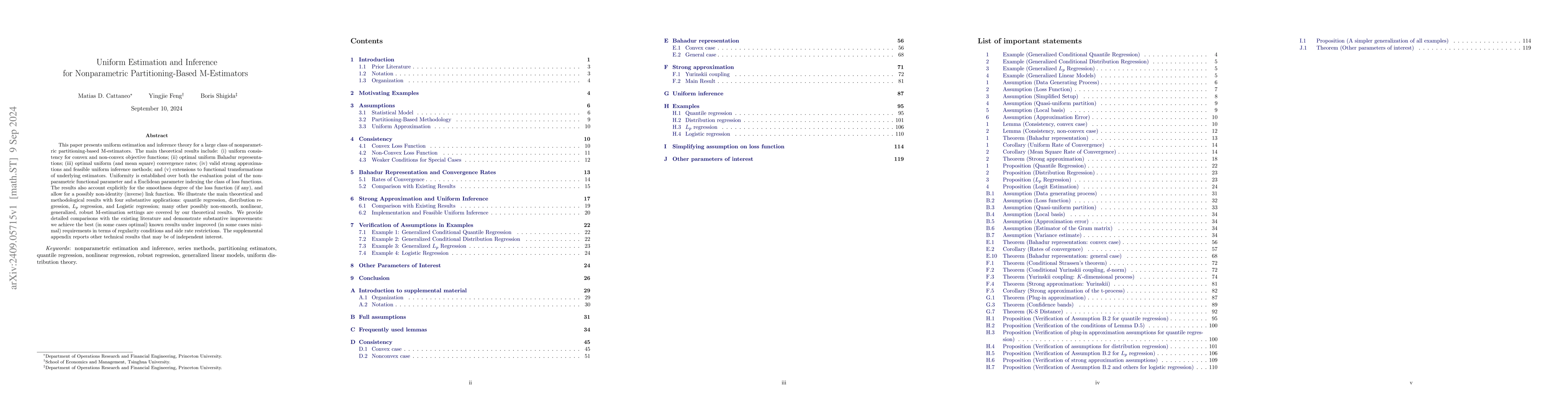 Thumbnail for Uniform Estimation and Inference for Nonparametric Partitioning-Based
  M-Estimators