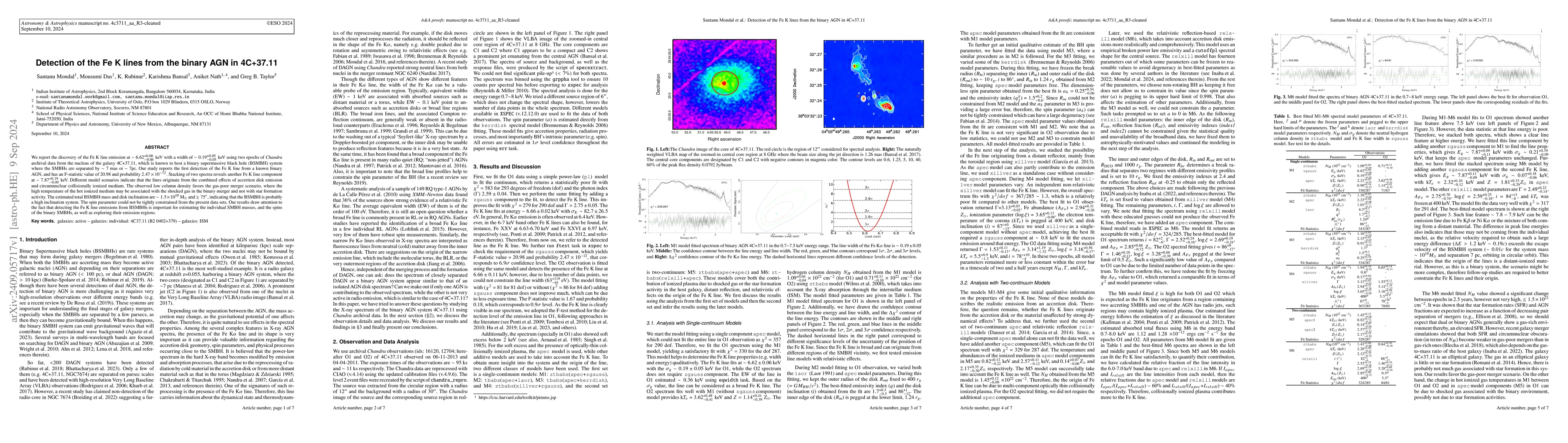 Thumbnail for Detection of the Fe K lines from the binary AGN in 4C+37.11