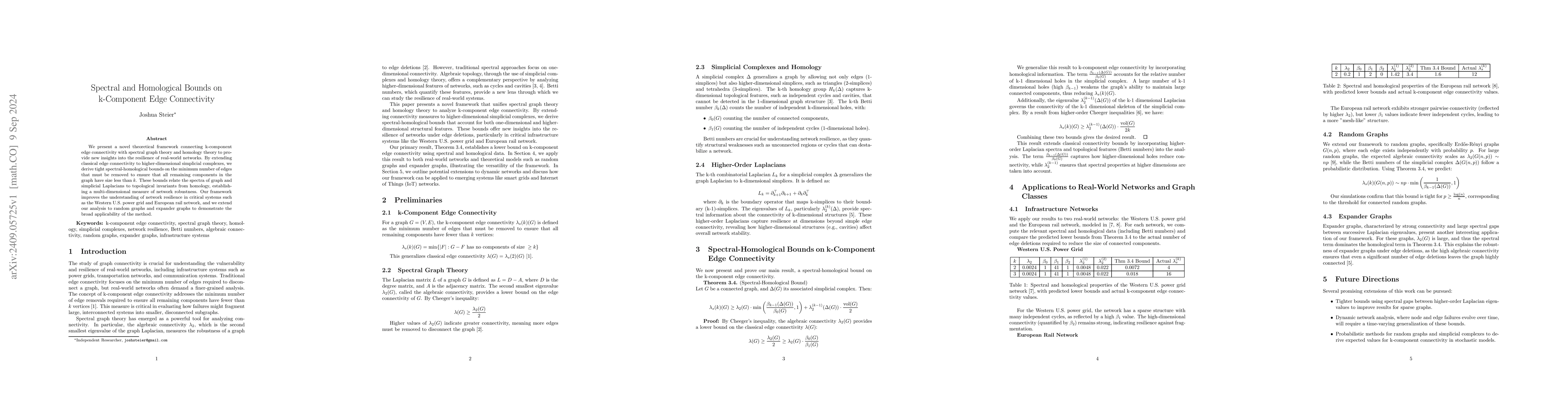 Thumbnail for Spectral and Homological Bounds on k-Component Edge Connectivity