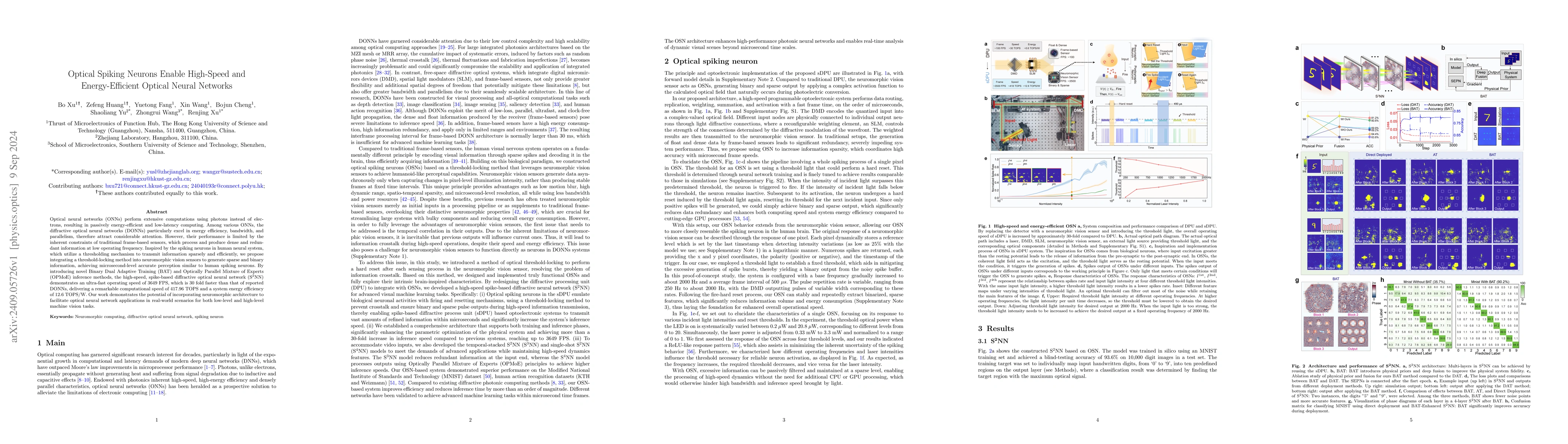 Thumbnail for Optical Spiking Neurons Enable High-Speed and Energy-Efficient Optical
  Neural Networks