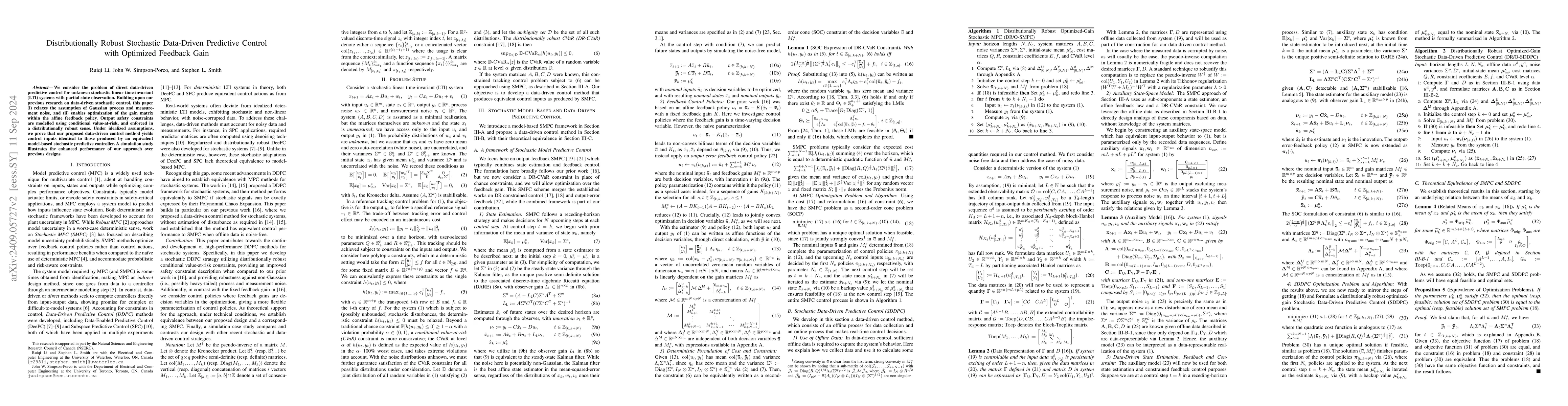 Thumbnail for Distributionally Robust Stochastic Data-Driven Predictive Control with
  Optimized Feedback Gain