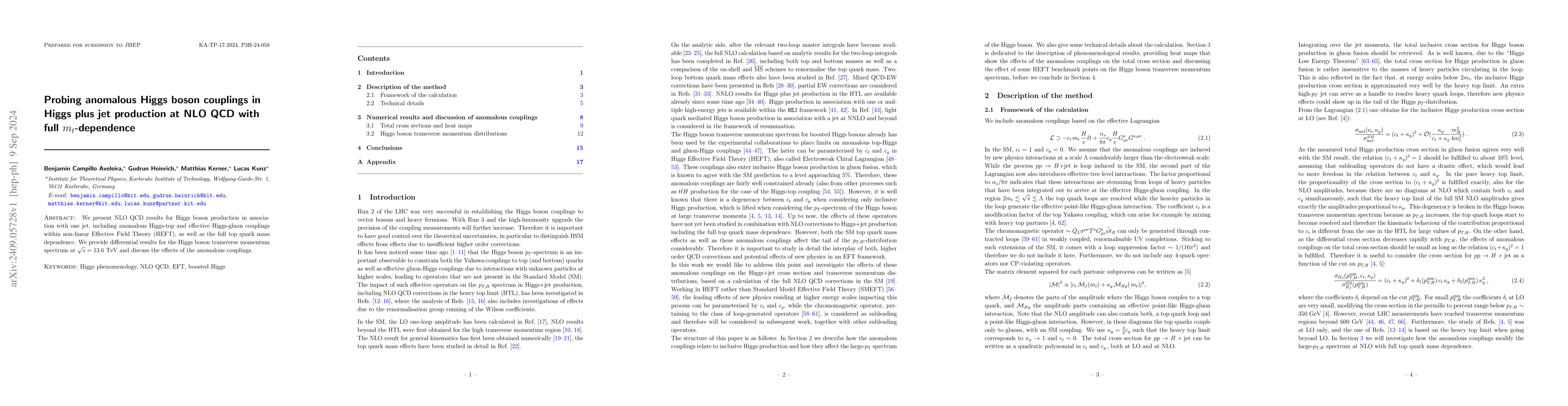 Thumbnail for Probing anomalous Higgs boson couplings in Higgs plus jet production at
  NLO QCD with full $m_t$-dependence