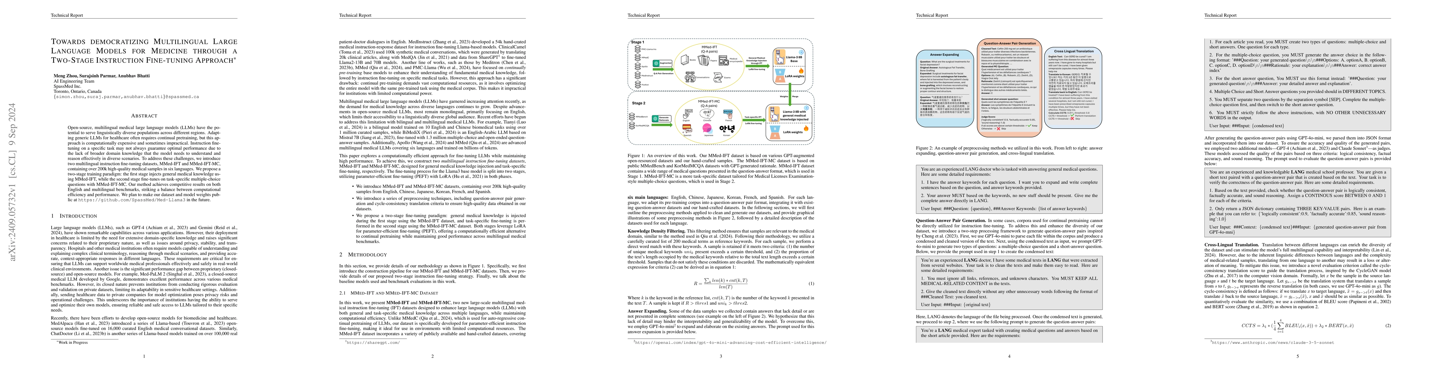 Thumbnail for Towards Democratizing Multilingual Large Language Models For Medicine
  Through A Two-Stage Instruction Fine-tuning Approach