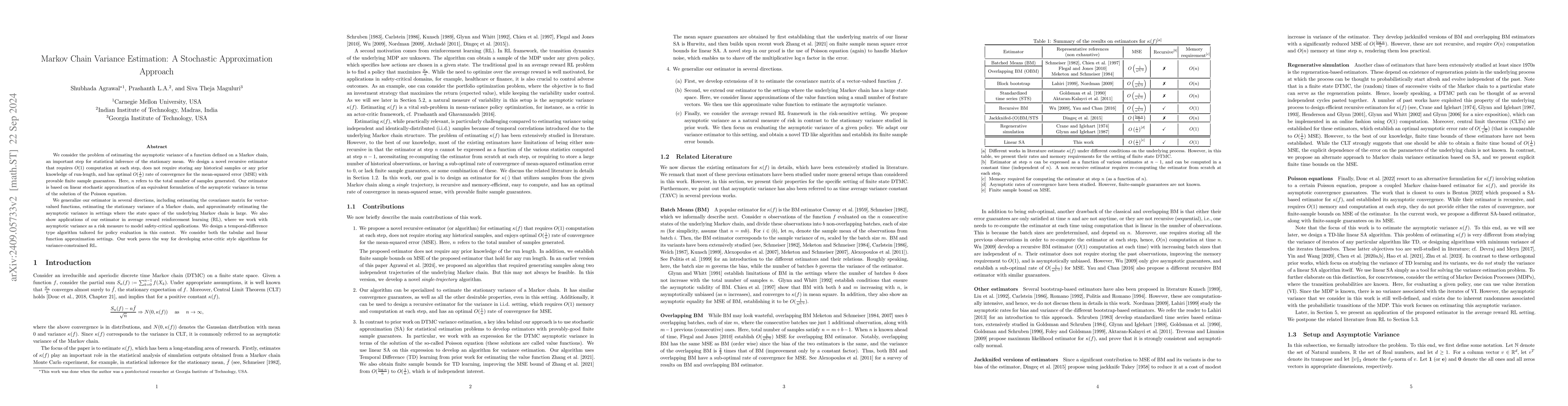 Thumbnail for Markov Chain Variance Estimation: A Stochastic Approximation Approach