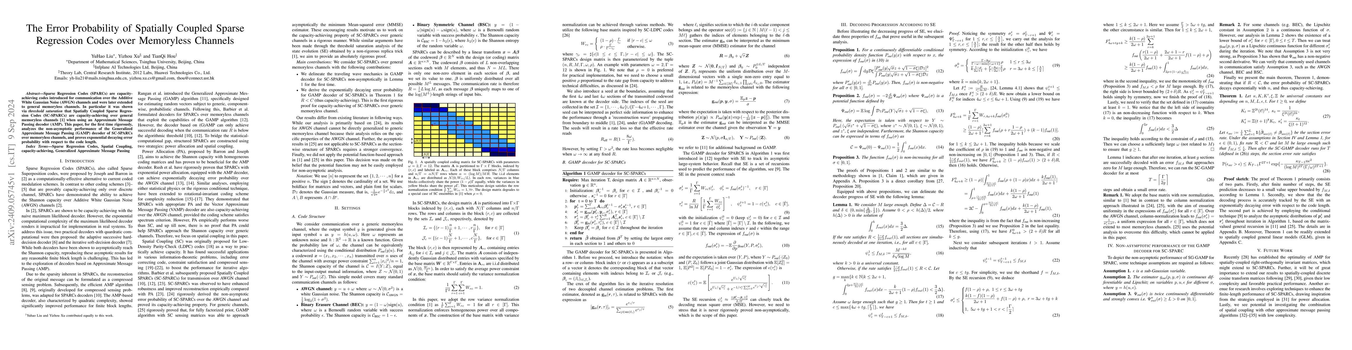 Thumbnail for The Error Probability of Spatially Coupled Sparse Regression Codes over
  Memoryless Channels
