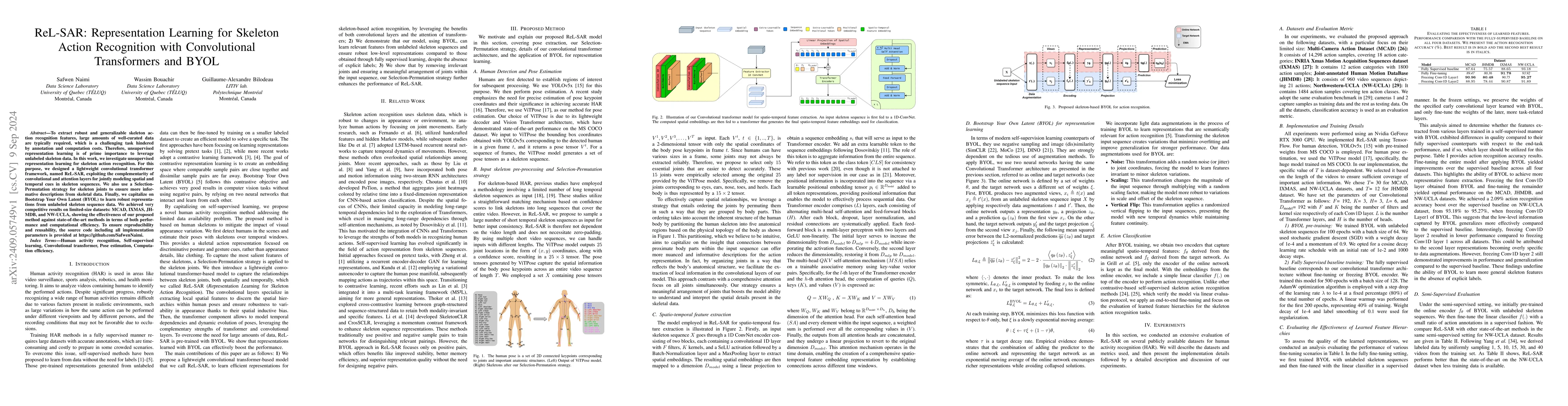 Thumbnail for ReL-SAR: Representation Learning for Skeleton Action Recognition with
  Convolutional Transformers and BYOL