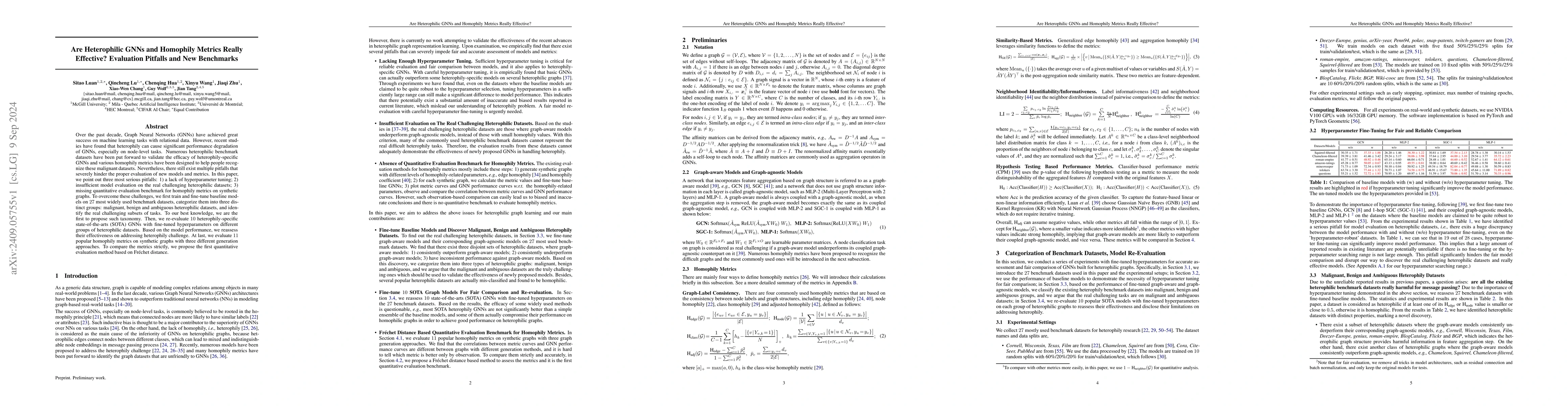 Thumbnail for Are Heterophily-Specific GNNs and Homophily Metrics Really Effective?
  Evaluation Pitfalls and New Benchmarks