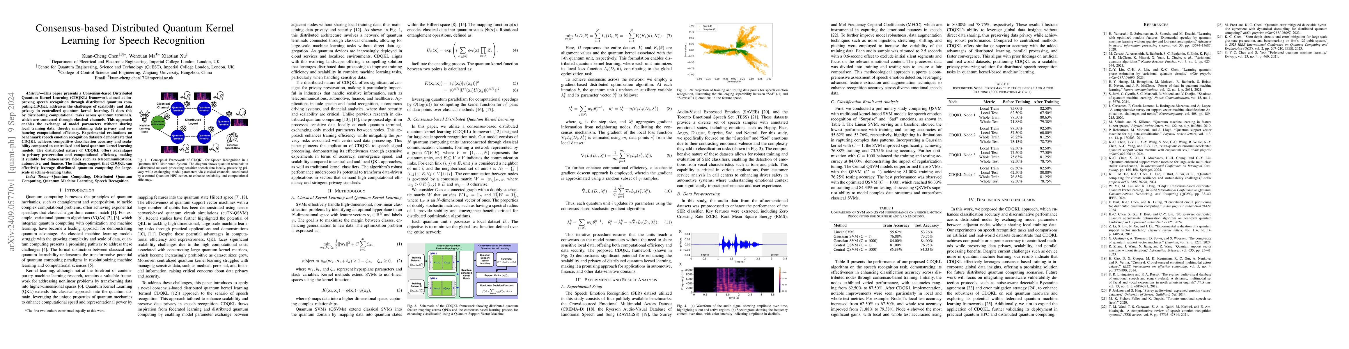 Thumbnail for Consensus-based Distributed Quantum Kernel Learning for Speech
  Recognition