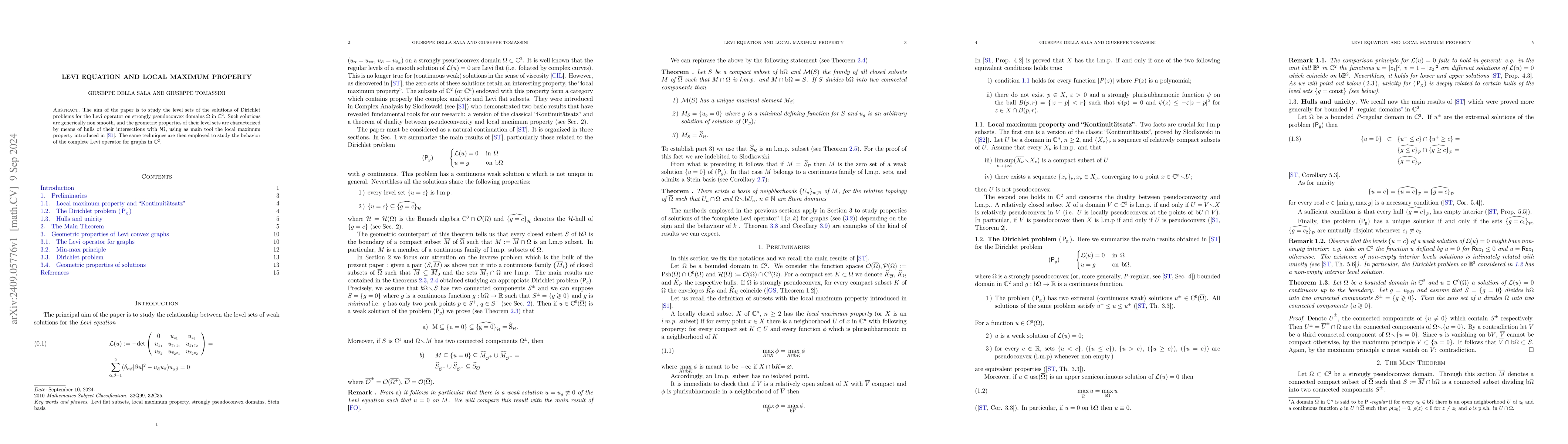 Thumbnail for Levi equation and local maximum property