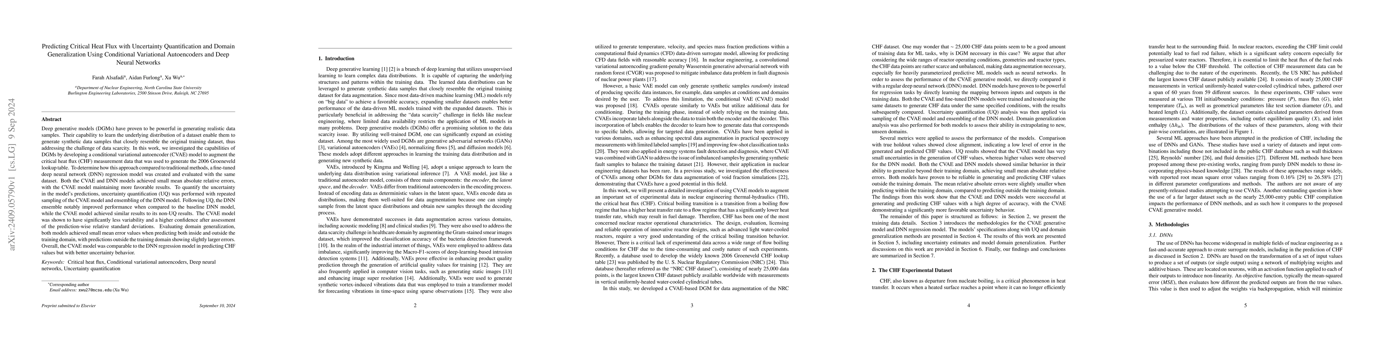 Thumbnail for Predicting Critical Heat Flux with Uncertainty Quantification and Domain
  Generalization Using Conditional Variational Autoencoders and Deep Neural
  Networks