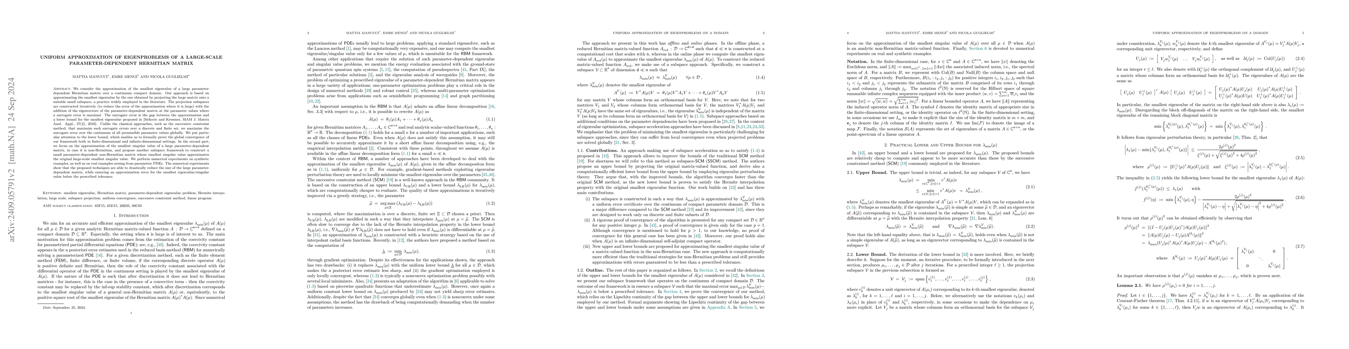 Thumbnail for Uniform Approximation of Eigenproblems of a Large-Scale
  Parameter-Dependent Hermitian Matrix