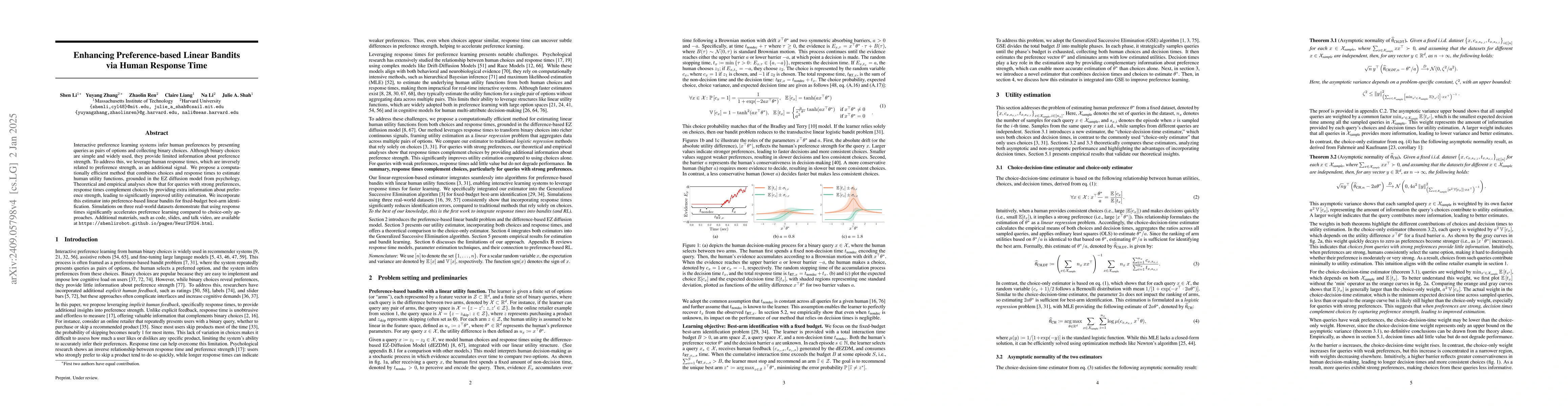 Thumbnail for Enhancing Preference-based Linear Bandits via Human Response Time