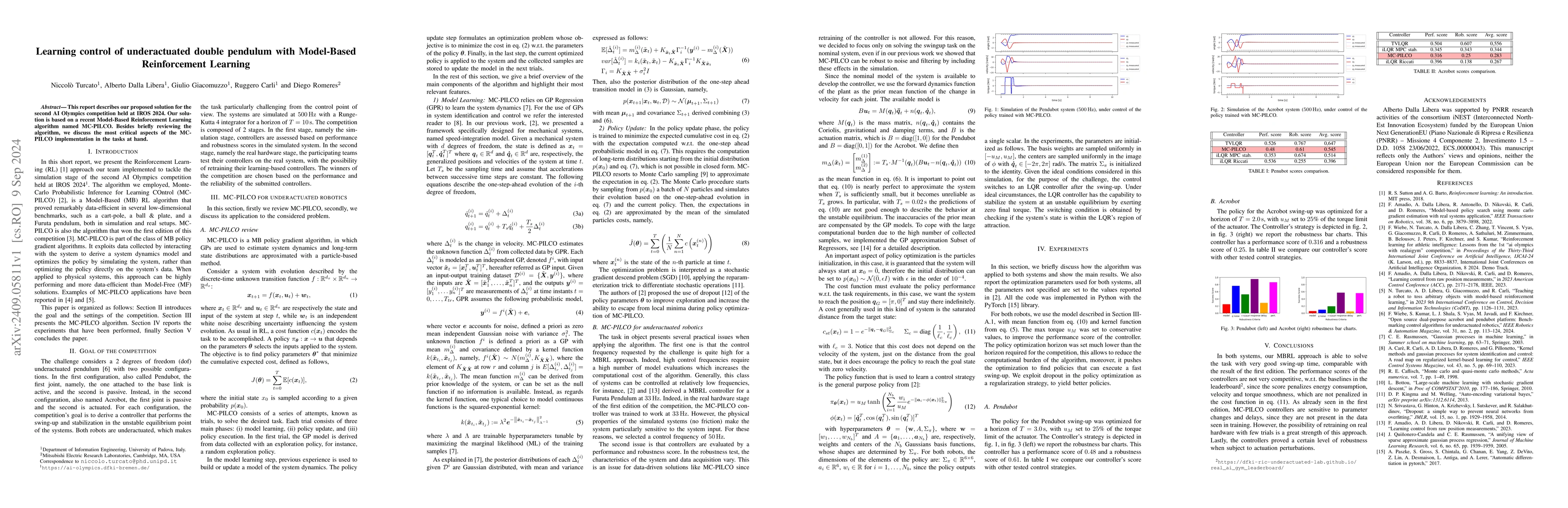 Thumbnail for Learning control of underactuated double pendulum with Model-Based
  Reinforcement Learning