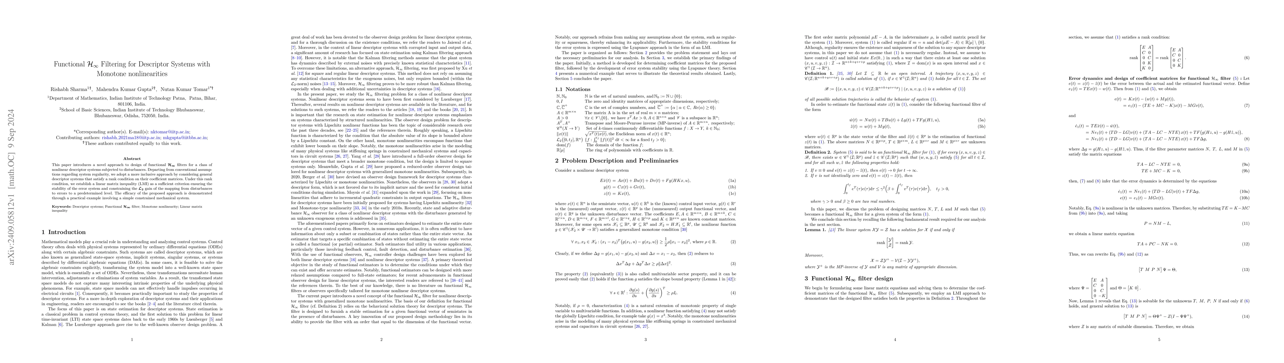 Thumbnail for Functional H_infity Filtering for Descriptor Systems with Monotone
  nonlinearities