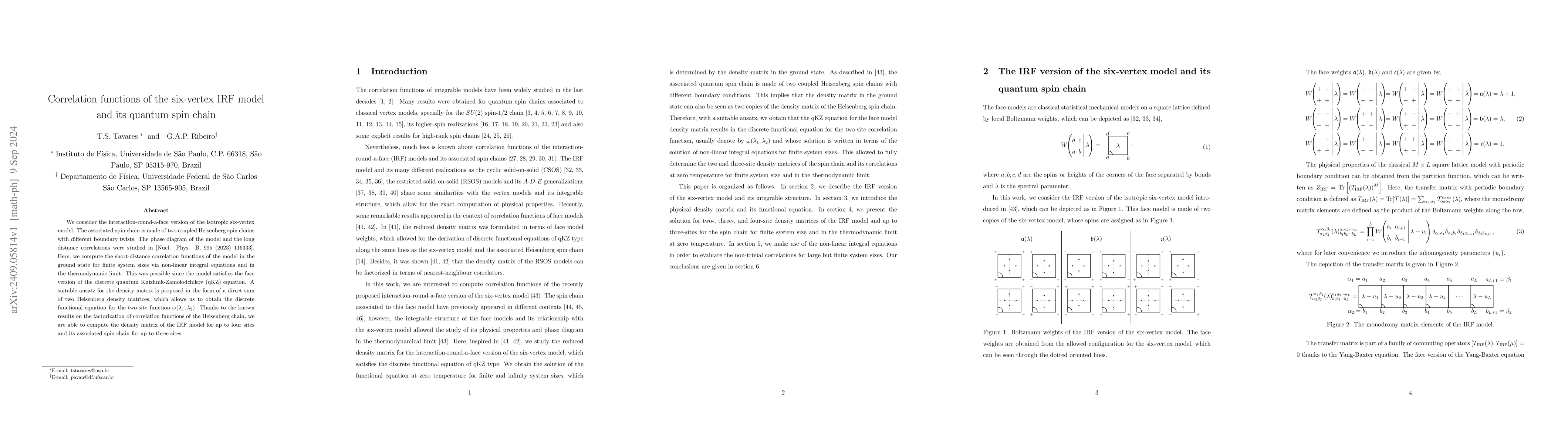 Thumbnail for Correlation functions of the six-vertex IRF model and its quantum spin
  chain